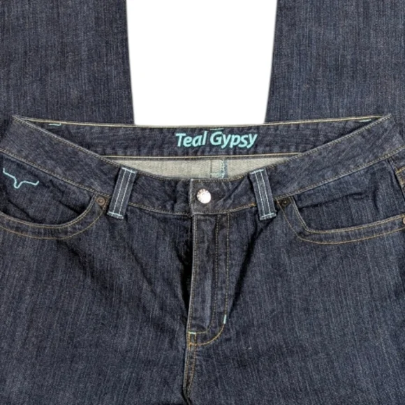 Kimes Ranch Teal Gypsy Straight Jeans Made USA Western Denim 16/38 J1842